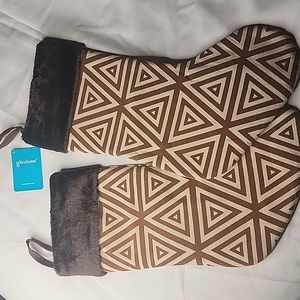 NEW! Brown Faux Fur Geometric Christmas Stocking